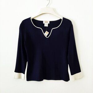 NWT Talbots Silk-Blend Pullover Sweater, Navy w/Ivory Accent, PP/XSP/0P/2P